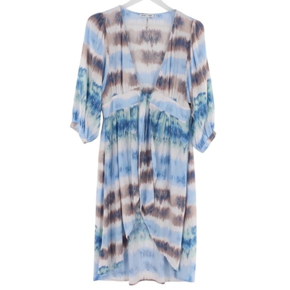 Figueroa & Flower‎ Tie Dye Stripe V-Neck Midi Dress Small Blue Brown